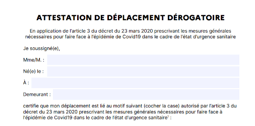 Nouvelle attestation de déplacement dérogatoire